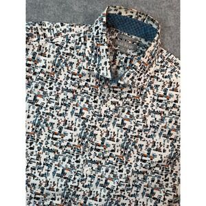 Paulo Solari Mens XL Modern Fit Performance Stretch Abstract Print Shirt Blue